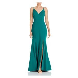 AQUA FORMAL Womens Green Spaghetti Strap Full-Length Evening Gown Dress 0
